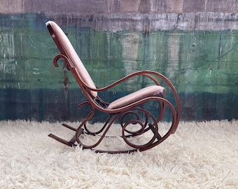 Gorgeous 1970's Bentwood and Velour Textile No.10 Rocking Chair, Michael Thonet