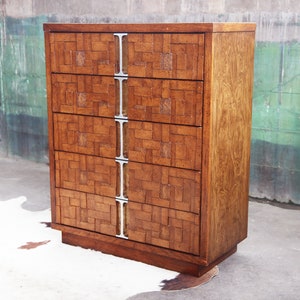 Brutalist MCM Mid Century Post Modern Tessellated Buffet Dresser Percival Lafer Lane Paul Evans Style