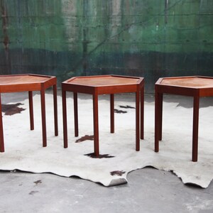 INCREDIBLE Set of 3 Hans Andersen Artex Brazilian Rosewood stacking Hexagonal tables DENMARK geometric Mid Century 60s sculptural MCM table image 5