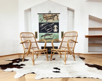 Fantastic PAIR of Italian Designer Mid Century 1960s Bamboo Woven lounge chairs
