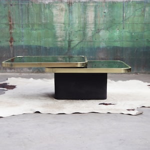 HOLD *** INCREDIBLE Postmodern Swivel Brass & Black Glass Cocktail Table by Design Institute of America DIA, Pace, Habitat, Evans