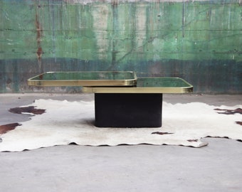 HOLD *** INCREDIBLE Postmodern Swivel Brass & Black Glass Cocktail Table by Design Institute of America DIA, Pace, Habitat, Evans