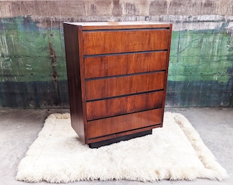 Mid Century Modern Brutalist Lane Furniture 1970s Tallboy Dresser Storage