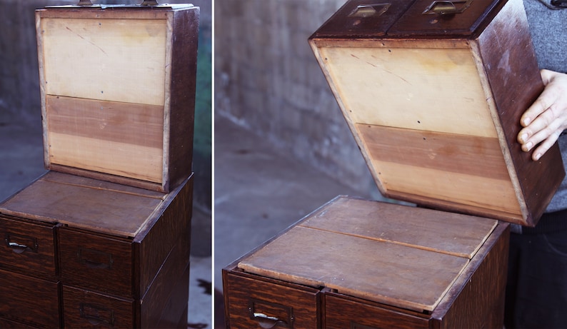 STUNNING 10 Drawer Tiger Oak Card Catalogue / Nicknack Drawers Cabinet Globe Wernicke Macey Mission Arts Crafts Stickley 1920s-MCM Vintage image 7