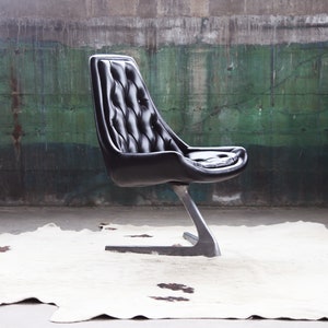 SOLD Black Tufted Vladimir Kagan Sculpta Star Trek Unicorn Swivel Chair With Steel V Base by Chromcraft, 1966 image 3