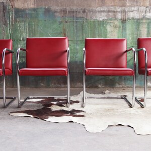 Mid Century Modern Thonet Mies Van Der Rohe Brno Red Chrome Cantilever Dining / Side / Accent Chairs 4 Avail. Sold Ind. SET avail. image 2