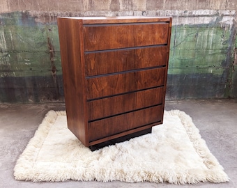 Mid Century Modern Brutalist Lane Furniture 1970s Tallboy Dresser Storage