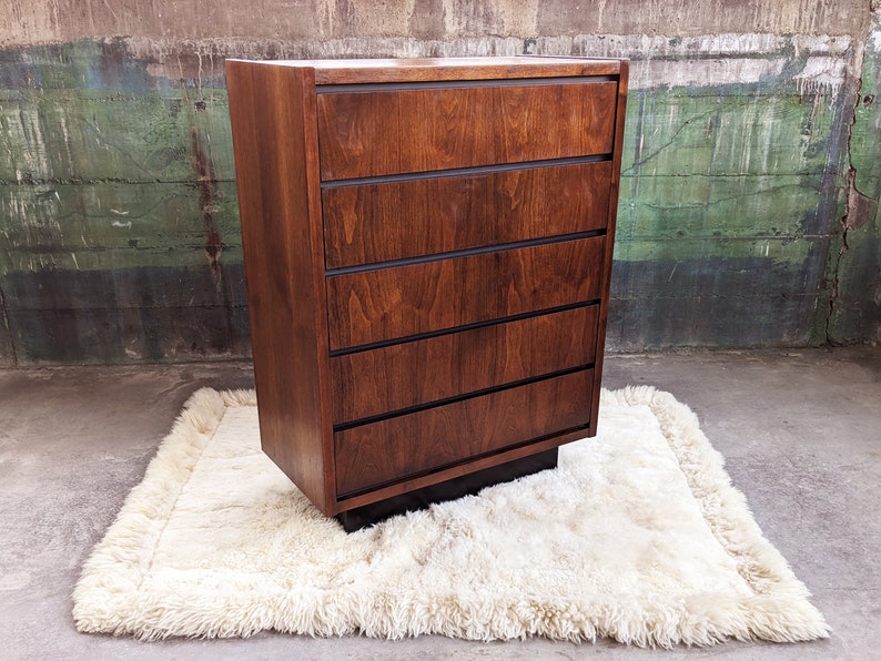 Mid Century Modern Brutalist Lane Furniture 1970s Tallboy Dresser Storage image 1