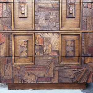 Paul Evans Style Lane Brutalist MCM Mid Century Post Modern Tessellated DRESSER Highboy Percival Lafer Style POSTMODERN image 8