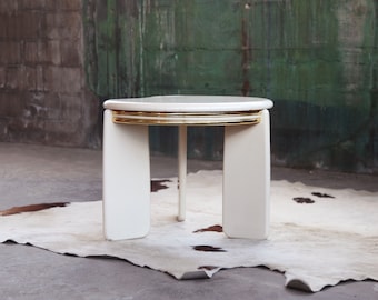 STUNNING Karl Springer style Post Modern Miami Regency Hollywood Regency Mid Century Brass + White Lacquered coffee cocktail table MCM