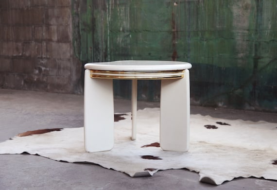 STUNNING Karl Springer style Post Modern Miami Regency Hollywood Regency Mid Century Brass + White Lacquered coffee cocktail table MCM