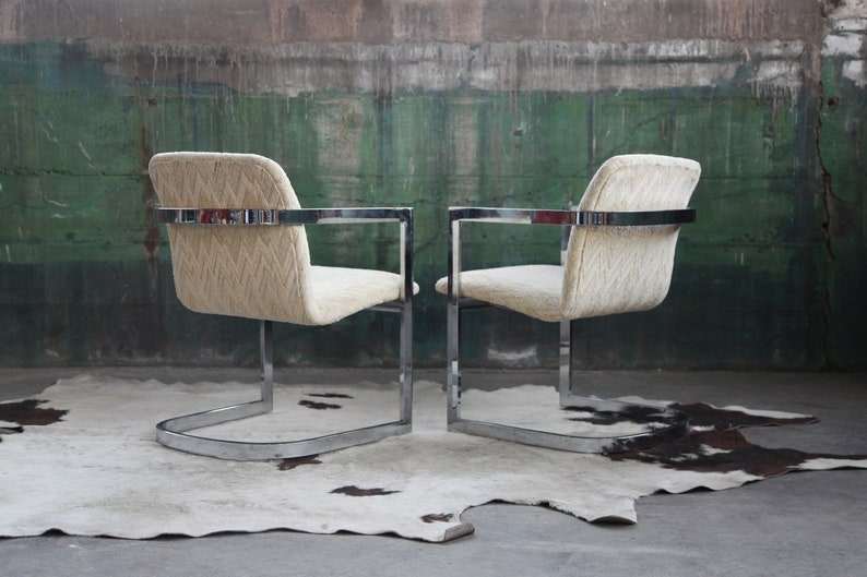 Postmodern Milo Baughman Chrome Cantilever Chair Post Modern Design Two Set PAIR Avail sold individually Mid Century MCM Hollywood Regency image 5