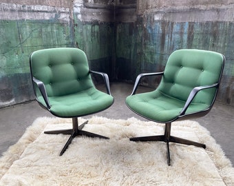 ONE LEFT ** Vintage Mid-Century Tufted Green Faux Leather Textile Steelcase 451 Swivel Office Chair (Knoll styl) (4 Avail. Sold Ind.)