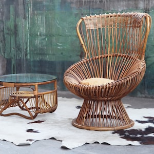 VERY RARE!! Franco Albini for Vittorio Bonacina Mid Century Margherita Chair + OTTOMAN or Matching Coffee Table Danish Post Modern Hollywood