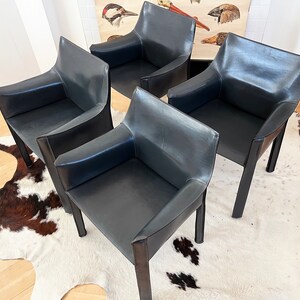 Set of 4 Original 1970s Cab 414 Armchairs by Mario Bellini for Cassina in RARE Dark Grey / Black LeatherComplete SET image 4