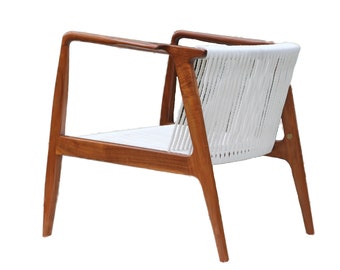 GORGEOUS Mid Century Teak Danish Rope Chair, 1960s, Freshly re-roped, MCM Denmark, minimalistic clean lines