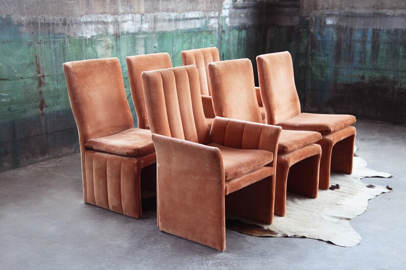 STUNNING SET of SIX 70's 80's Post Modern Channel Back Velour Parsons ...