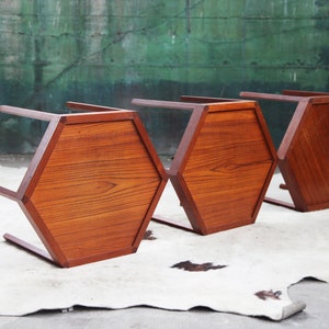 INCREDIBLE Set of 3 Hans Andersen Artex Brazilian Rosewood stacking Hexagonal tables DENMARK geometric Mid Century 60s sculptural MCM table image 6