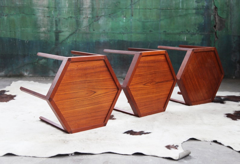 INCREDIBLE Set of 3 Hans Andersen Artex Brazilian Rosewood stacking Hexagonal tables DENMARK geometric Mid Century 60s sculptural MCM table image 6