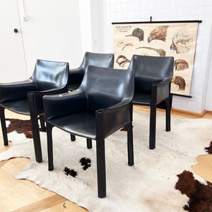 Set of 4 Original 1970s Cab 414 Armchairs by Mario Bellini for Cassina in RARE Dark Grey / Black LeatherComplete SET image 2