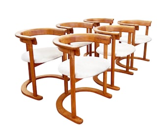 80s Post Modern Tobia and Afra Scarpa Style Brutalist MCM Beech SET of 6 Dining Chair- 6 pcs