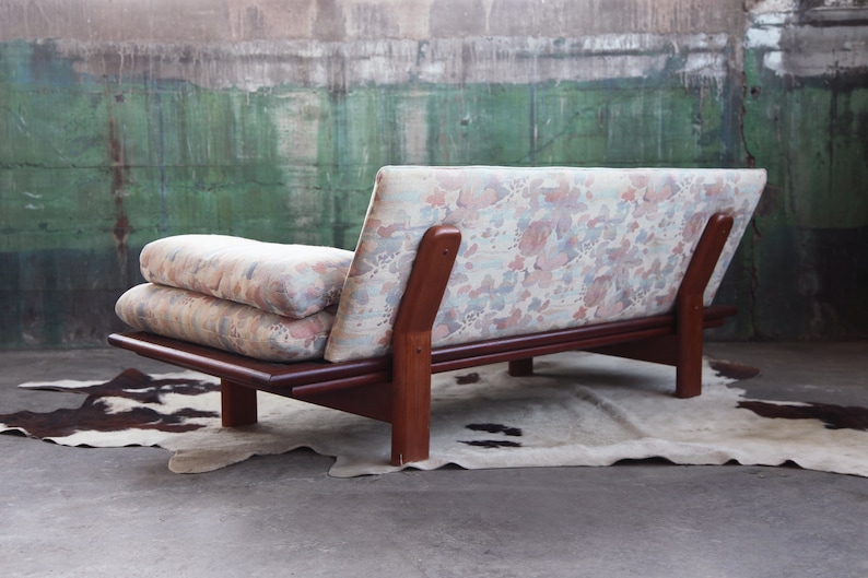 Mid Century Danish Modern Teak Long Gondola Sofa DENMARK Loveseat Adrian Pearsall style Scandinavian image 1