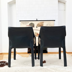 Set of 4 Original 1970s Cab 414 Armchairs by Mario Bellini for Cassina in RARE Dark Grey / Black LeatherComplete SET image 8
