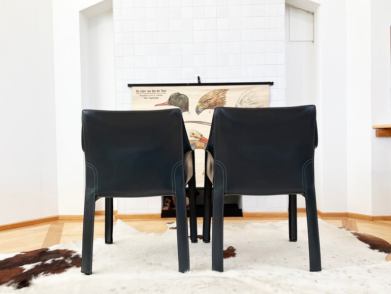 Set of 4 Original 1970s Cab 414 Armchairs by Mario Bellini for Cassina in RARE Dark Grey / Black LeatherComplete SET image 8