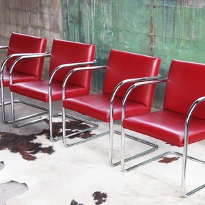 Mid Century Modern Thonet Mies Van Der Rohe Brno Red Chrome Cantilever Dining / Side / Accent Chairs 4 Avail. Sold Ind. SET avail. image 9