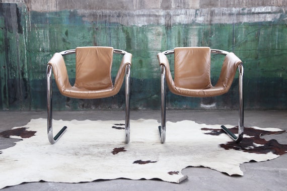 Brown Leather & Chrome Low-Back Chair by Euro Style 