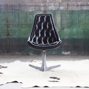 SOLD Black Tufted Vladimir Kagan Sculpta Star Trek Unicorn Swivel Chair With Steel V Base by Chromcraft, 1966 image 1