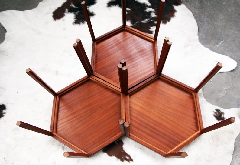 INCREDIBLE Set of 3 Hans Andersen Artex Brazilian Rosewood stacking Hexagonal tables DENMARK geometric Mid Century 60s sculptural MCM table image 4