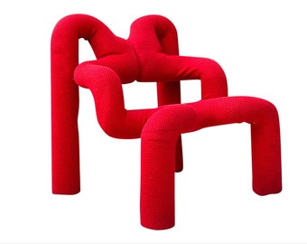 Vintage Original Armchair by Terje Ekstrom Norway 80s McM Postmodern Lounge Chair in Red