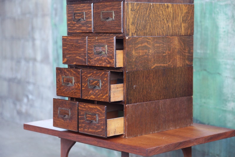 STUNNING 10 Drawer Tiger Oak Card Catalogue / Nicknack Drawers Cabinet Globe Wernicke Macey Mission Arts Crafts Stickley 1920s-MCM Vintage image 3