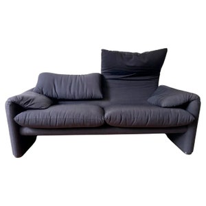 Vico Magistretti Navy / Black 2-Seater Loveseat Maralunga Sofa Cassina Italy 80s
