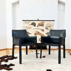 PAIR Original 1970s Cab 414 Armchairs by Mario Bellini for Cassina in RARE Dark Grey / Black Leather--Complete SET of 2