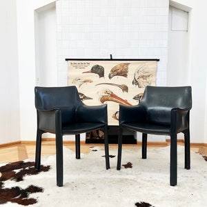 Set of 4 Original 1970s Cab 414 Armchairs by Mario Bellini for Cassina in RARE Dark Grey / Black LeatherComplete SET image 10