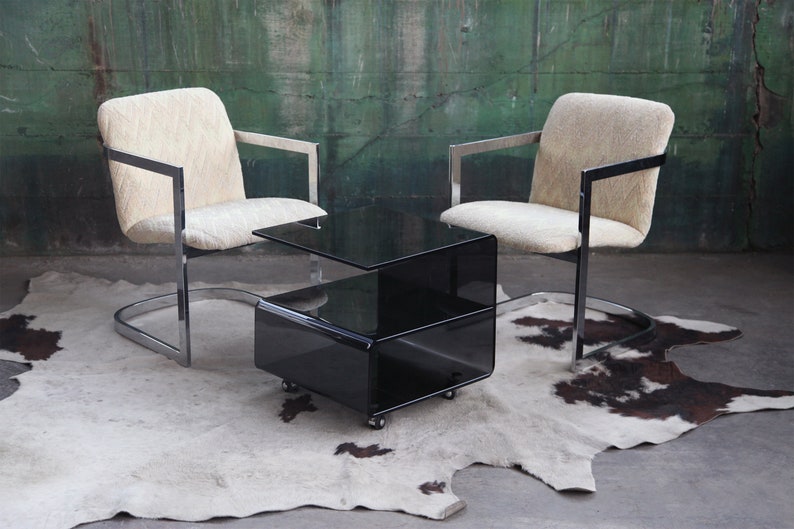 Postmodern Milo Baughman Chrome Cantilever Chair Post Modern Design Two Set PAIR Avail sold individually Mid Century MCM Hollywood Regency image 8