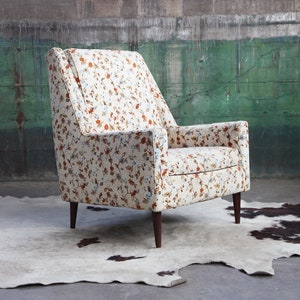 1960's McCobb High Dowel Leg Floral Upholstered Lounge Chair