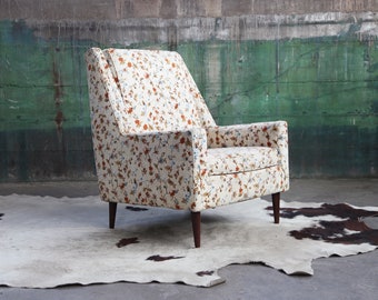 1960's McCobb High Dowel Leg Floral Upholstered Lounge Chair