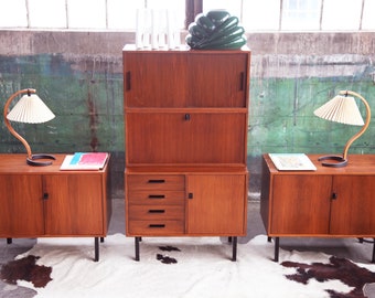 1960s, 5 pcs VERSATILE, MODULAR Mid Century Danish Modern Freestanding Teak Walnut Wall Unit w/ Drop down Desk, bookshelf, stereo, Vinyl MCM