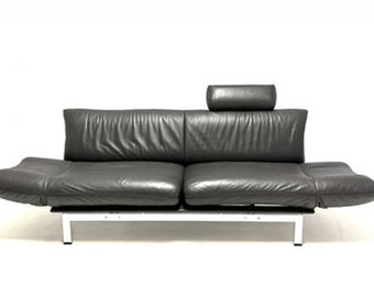 Postmodern Rare Convertible Black Leather + Chrome Designer DeSede Ds140 Sofa by Reto Frigg De Sede, 1980's