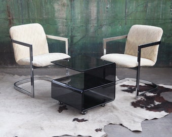 POSTMODERN Black Smoked Glass Mid Century Post Modern Miami Hollywood Regency cocktail End table MCM-- Optional Casters
