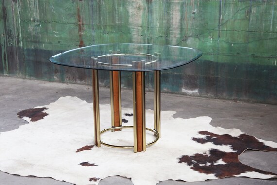 GORGEOUS Mid Century Wood Brass Beveled Glass Dining Table Dinette Hollywood Regency MCM Post Modern Etsy