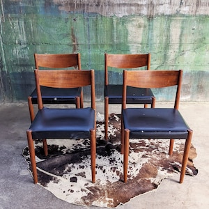 SOLD ** Set of 4 Teak Danish Dining Chairs by Poul M. Volther Frem Røjle Mid Century Vintage Denmark, 1960s MCM