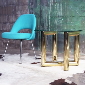 SOLD**Original 1950s Mid Century KNOLL International Eero SAARINEN Executive Side Chair Aqua Blue Linen Steel Chrome Finish McM Modern