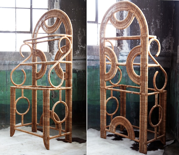 STUNNING, Rare, Mid Century Hollywood Regency Franco Albini style Etagere storage Unit! Boho, Wicker, glass Geometric, Baughman Era MCM
