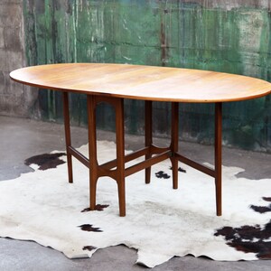 HOLD Mid Century Danish Modern Teak Oval Table with drop down leavesConsole Table also beautiful wood grain mcm Scandinavian Denmark image 8