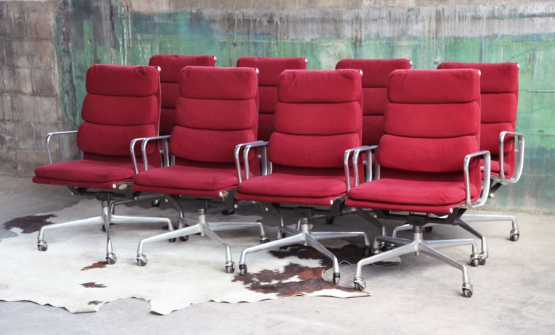 1980s Eames Herman Miller Aluminum Soft Pad Reclining Height Adjustable Executive Lounge Chairs Set of 5 image 1