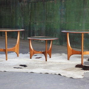 RARE Exquisite SET of Three Sculptural Glass Walnut End Tables Adrian Pearsall Craft Associates by Lane Mid Century MCM Danish Modern 60s image 4